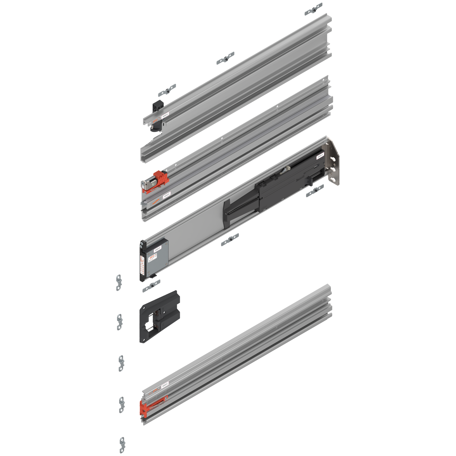 Uşă dublă, Şină de glisare tip pocket set, NL=600 mm, dreapta - 802P600D.R3